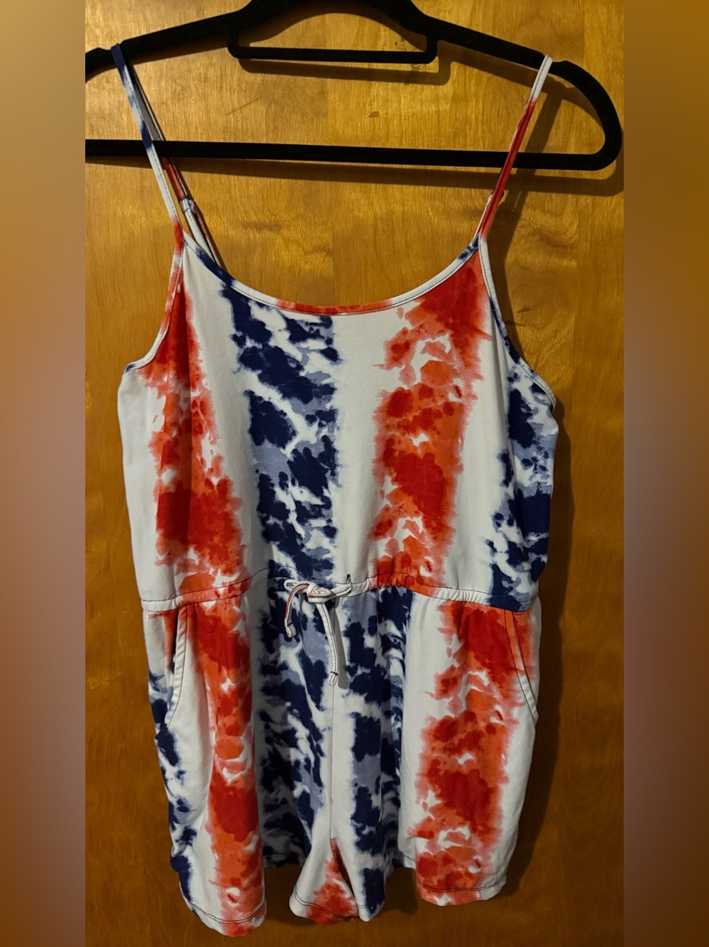 Jolie & Joy Tie Dye Romper Medium Red White Blue Drawstring Waist